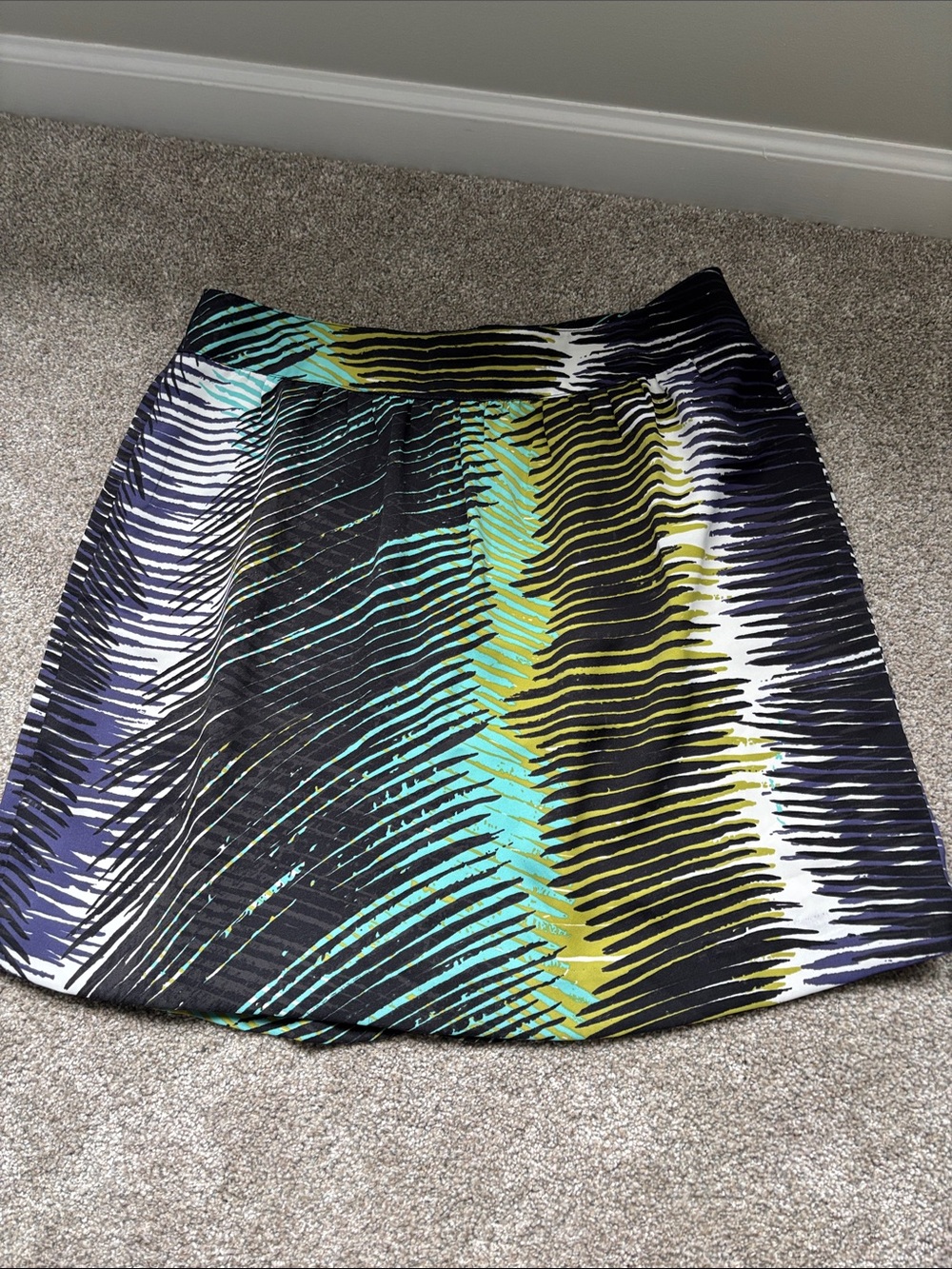 LOFT A-Line Skirt in Black, Teal & Olive